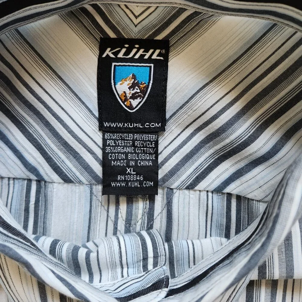 Kuhl Button Up‎ Shirt Mens XL Grey/Blue Stripe Short Sleeve Organic Cotton Blend - Picture 3 of 6